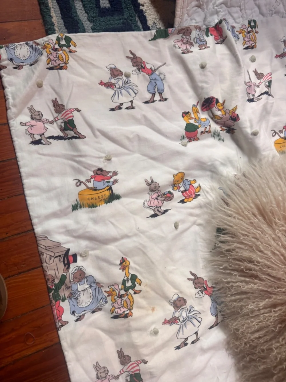 Vintage rare Children's Storybook Print crib blanket bedding